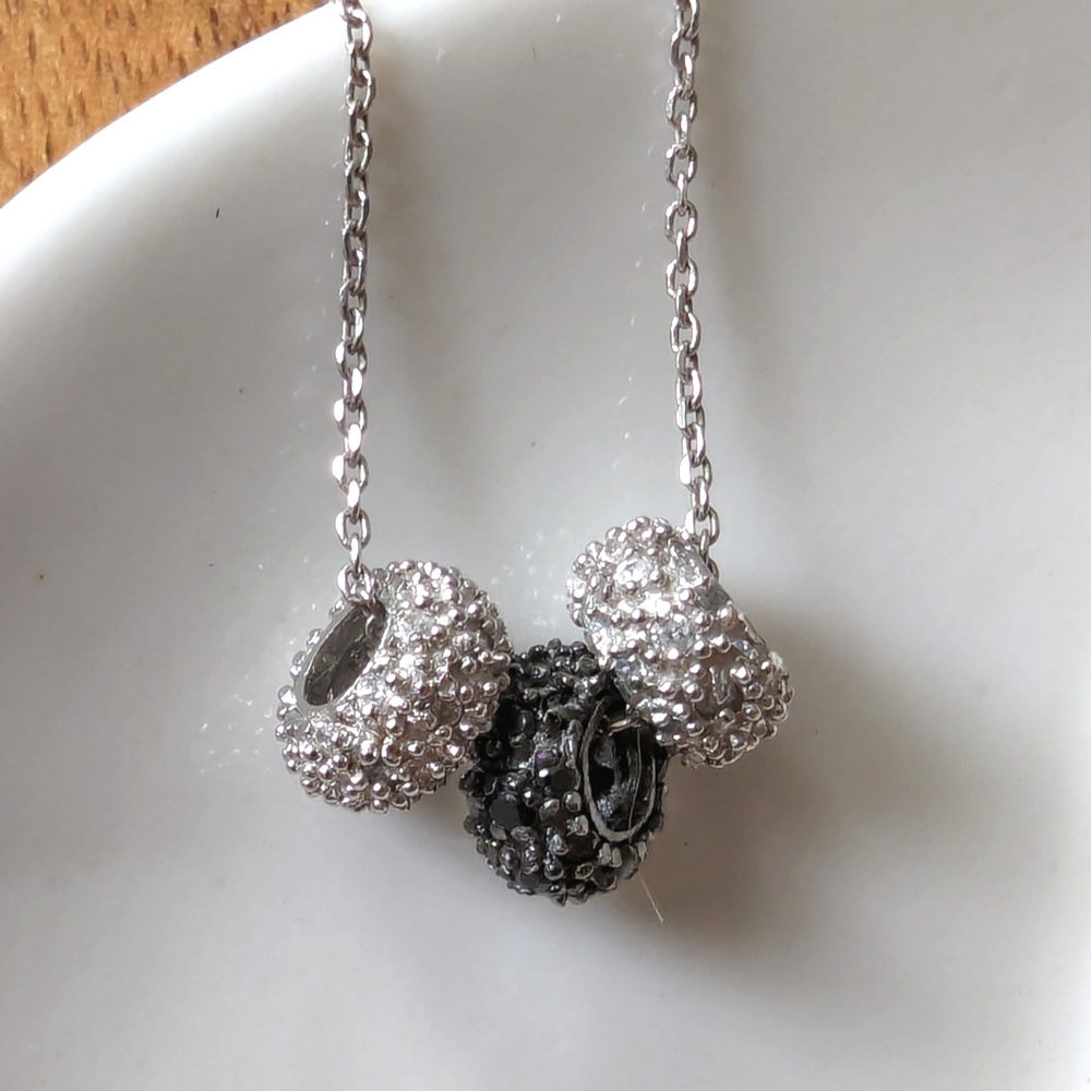 NEW Silver & Black Pavé Trio Sterling Silver Necklace
